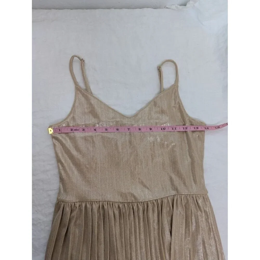 Hollister women's Sz small Pleated Mini Dress Sleeveless Metallic Gold Tan I5 - Picture 7 of 7